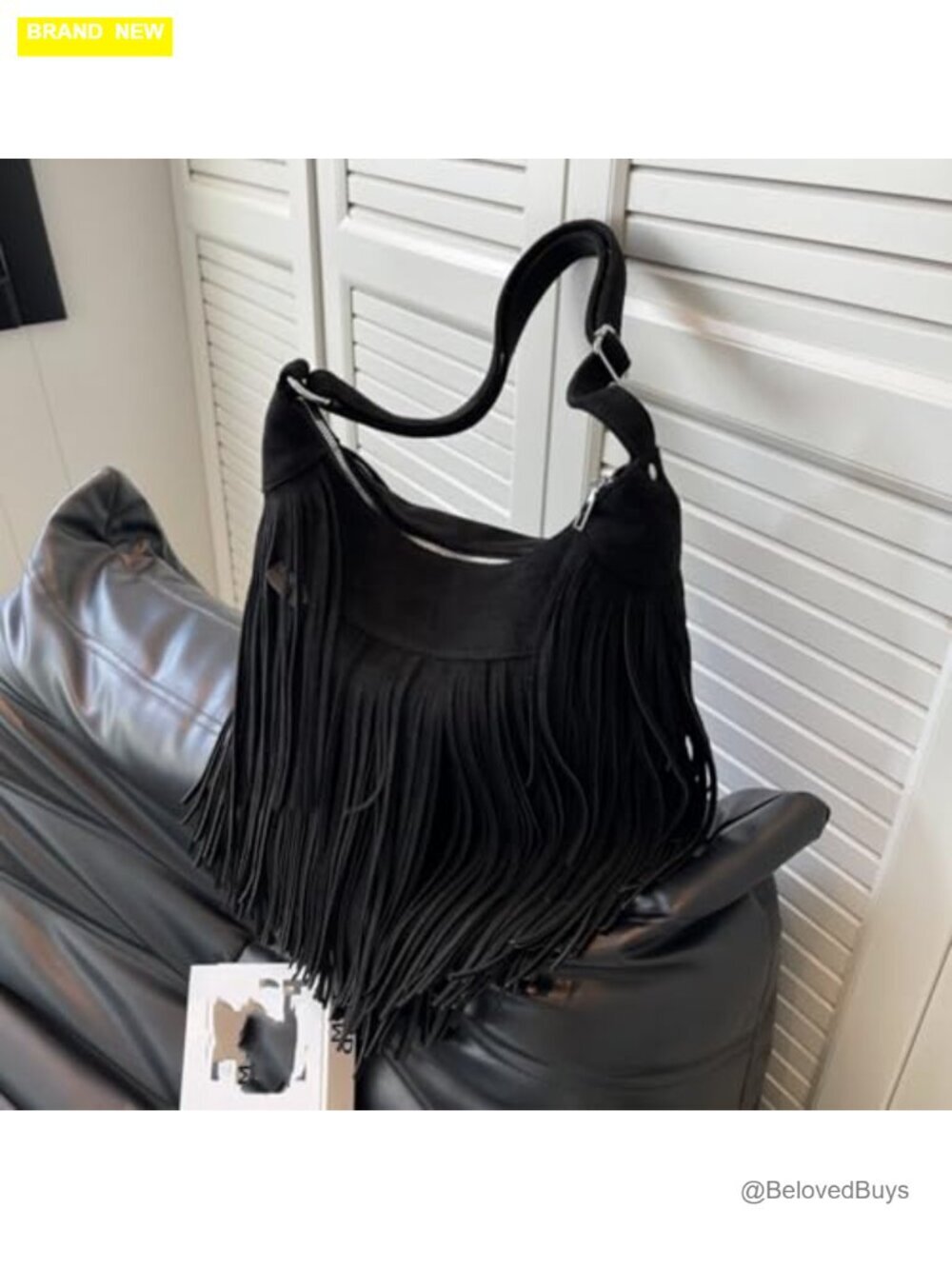 Vintage Suede Fringe Hobo Bag Tote Shoulder Crossbody Purse - Picture 4 of 7